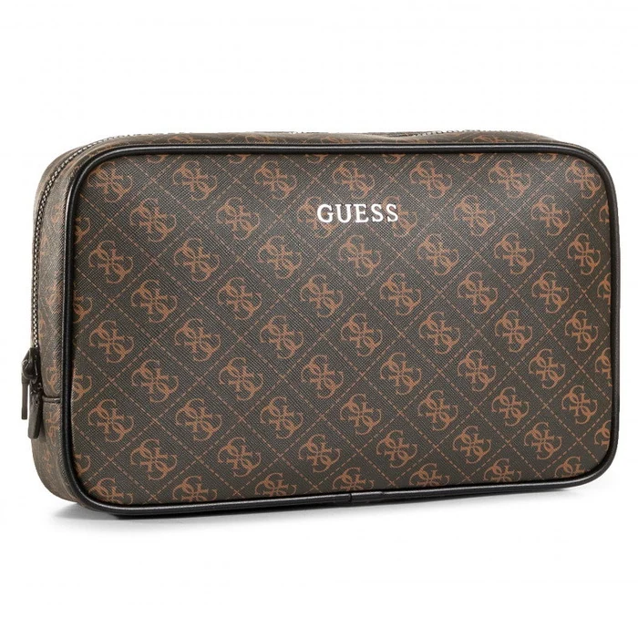 Guess Textile Makeup Bag Brown